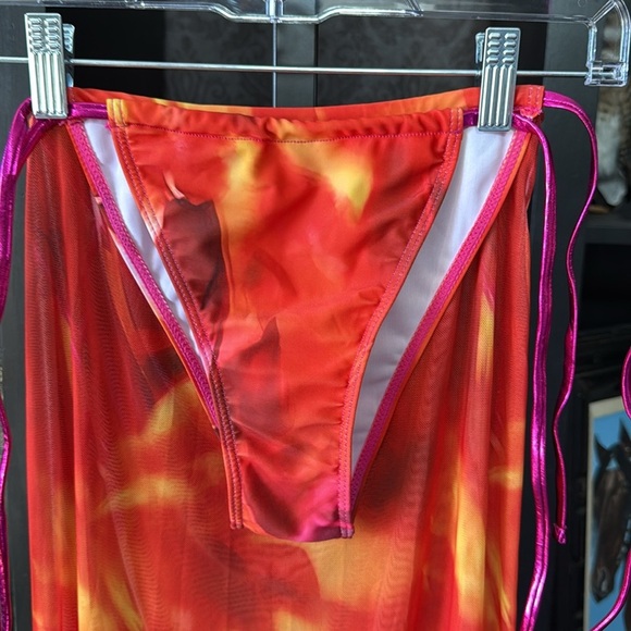 Pink and Orange Bikini Set with Skirt - Picture 8 of 17